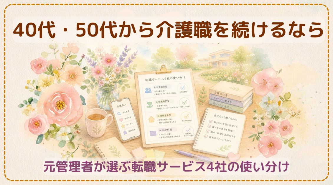 40代・50代から介護職を続けるなら｜元管理者が選ぶ転職サービス4社の使い分け